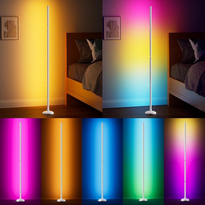TJOY Smart Floor Lamp for Atmosphere Decoration, RGB Corner Lamp with Music Sync, Crystal Joint Design, APP&Remote Control,Timer, Color Changing Standing Lamp for Room(White,1pack)
