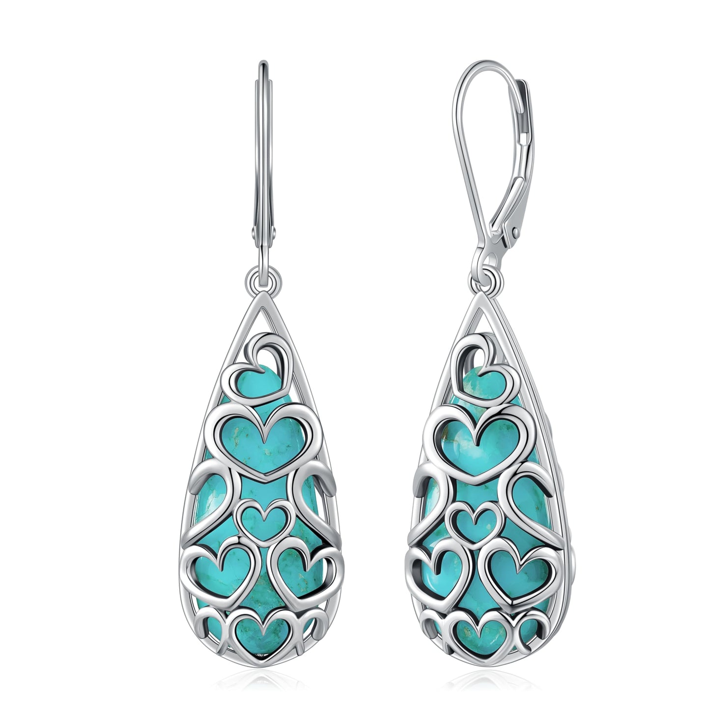 Phyonio Turquoise Earrings for Women, Turquoise Jewelry for Women,925 Sterling Silver Teardrop Earrings,Boho Drop Earrings, Trendy Leverback Dangle Drop Earrings Western Jewelry Hypoallergenic Gift for Her