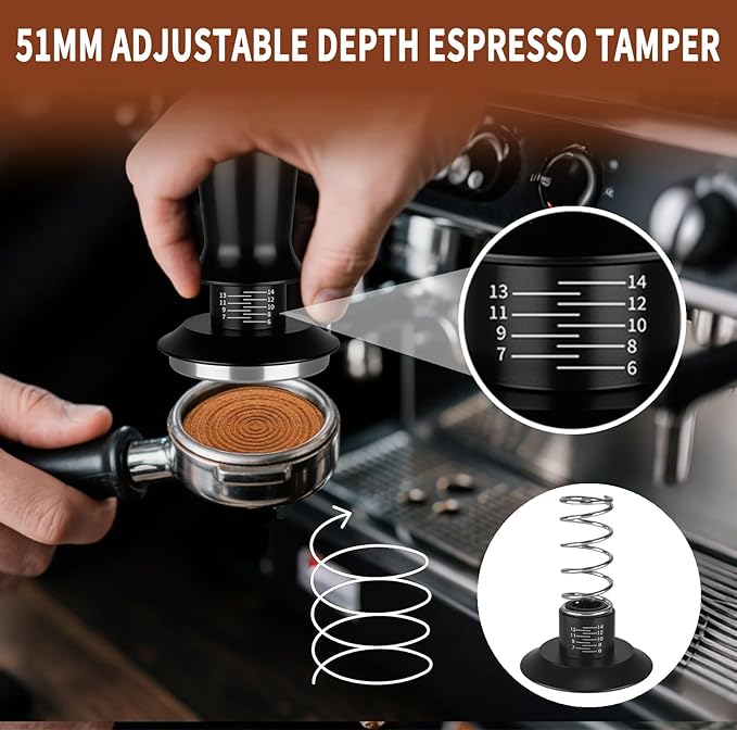 7pcs Espresso Accessories:51mm Espresso Tamper,Coffee Distributor,Puck Screen,Tamper Mat,Dosing Funnel, WDT Tool Espresso Machine Accessories for Home Coffee Shop As Father's Day Valentine's Day Gift