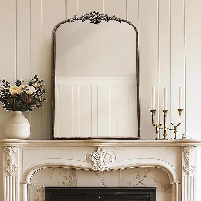 Besdomus Antique Large Arched Mirror: 24"x36" Arch Black Vintage Wall Mounted Mirror - Traditional Ornate Home Decor for Entryway/Fireplace/Bathroom/Bedroom - Idea for Young Couples
