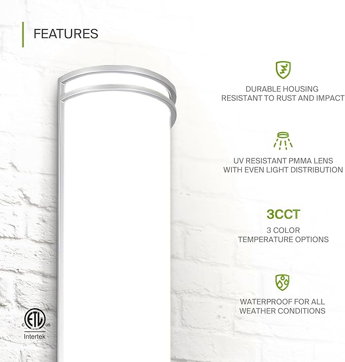 ASD 24 Inch LED Outdoor Sconce Lights - 25W 120-277V 3000K 4000K 5000K Nickel Exterior Lighting Fixtures, Dimmable Exterior Lights for House, Modern Patio Wall Light Fixture ETL