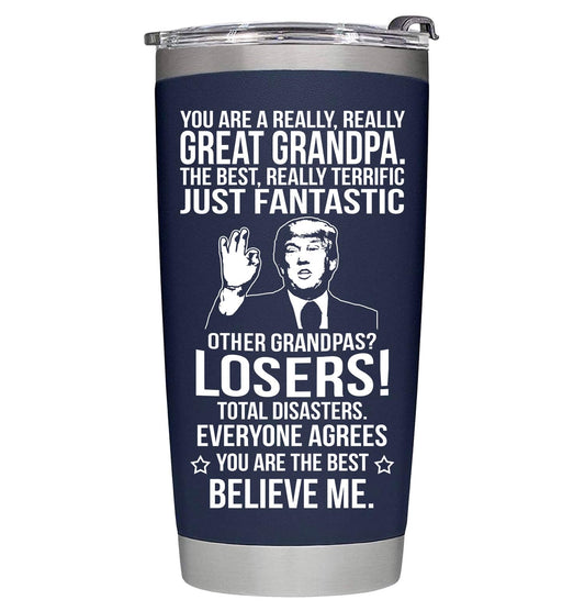 Gifts for Grandpa from Grandaughter, Grandson, Kids on Fathers Day, Christmas, Birthday - Present for Father - Grandpa Tumbler 20oz, Navy Insulated Stainless Steel, Perfect for Travel, Work, or Home