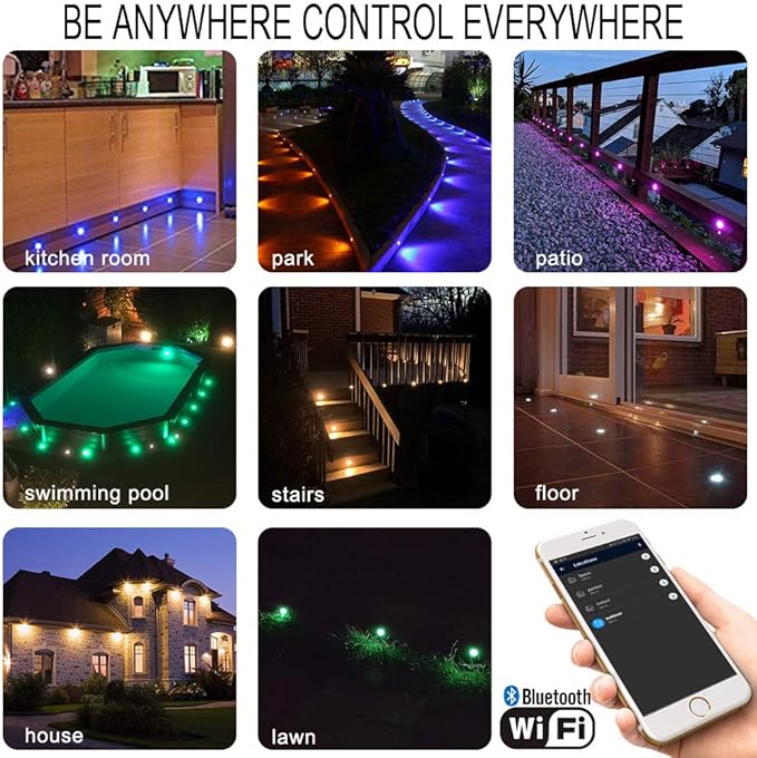 Sumaote Low Voltage LED Deck Lights, 30 Pack φ1.22 Smart WiFi RGBW Recessed Step & Stair Lighting Kit, IP67 Waterproof Outdoor for Under Deck & Walkway, Compatible with Alexa & Google Assistant