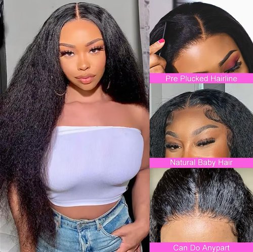 Jinhongze Kinky Straight Wig 13x6 Lace Front Wigs Human Hair 20 Inch Yaki Straight Human Hair Wig 200% Density Lace Front Human Hair Wigs for Black Women
