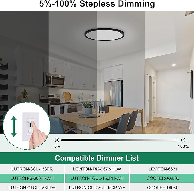 Brightever Black LED Flush Mount Ceiling Light, 24W 3200LM 5CCT Dimmable LED Ceiling Light Fixture, 2700K/3000K/4000K/5000K/6500K, 12 Inch Ultra Thin Ceiling Lamp for Bedroom, Dining Room, 1 Pack
