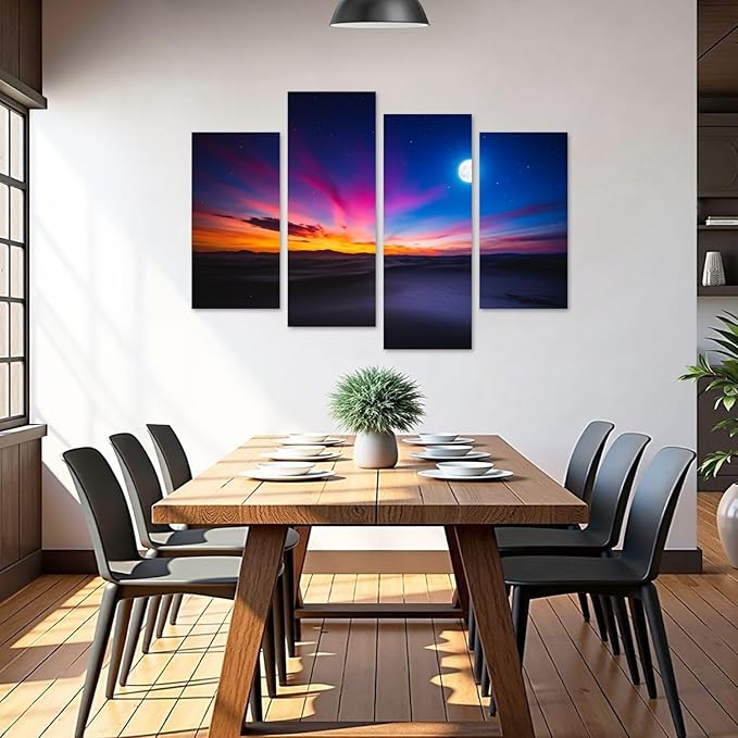 Canvas Wall Art Prints Pictures Moon sky Framed Posters Modern Wall Painting Artwork Gift Home Decor for Living Room Ready to Hang 4 Panel