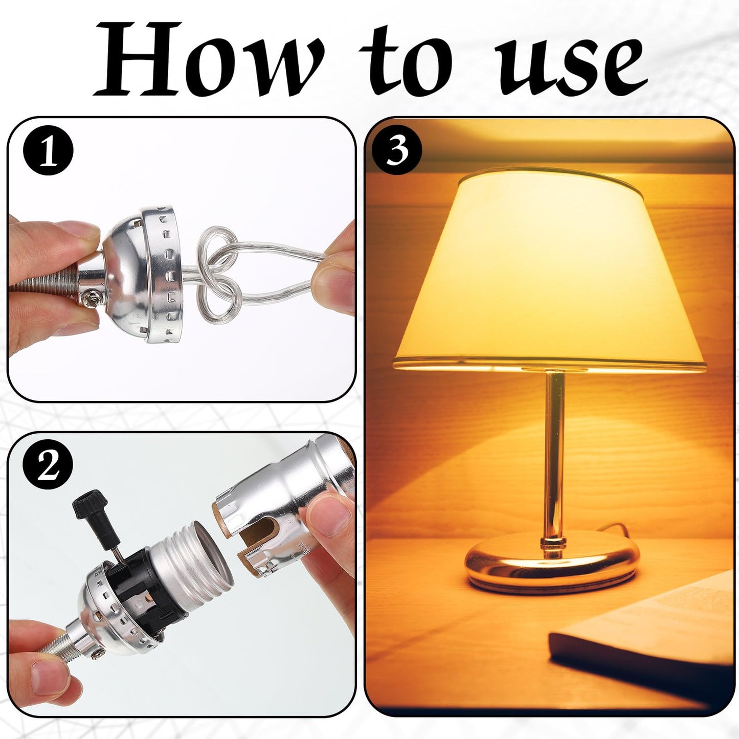 Baquler 2 Set Lamp Rewire Kit Make a Lamp or Repair Kit with 8'' Harp 12" Tube Pipe 3 Way Socket 8 ft Cord and All Hardware Parts for DIY Antique Table Centerpiece Design(Silver)"