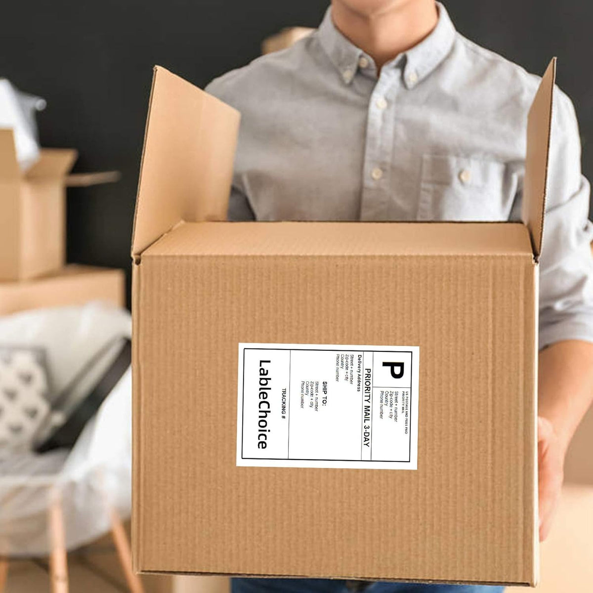4 Stacks 2000 Labels 4" x 6" Fanfold Direct Thermal Labels with Perforated line, Permanent Adhesive, White Mailing Shipping Labels Compatible with Zebra, Rollo, Munbyn (500 Labels/Stack)