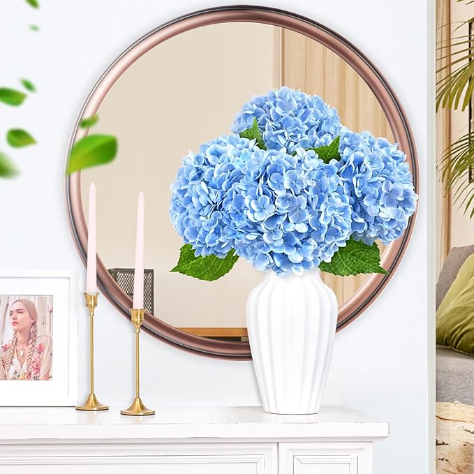 4 Pcs Real Touch Hydrangea Artificial Flowers, 21" Blue Full Faux Hydrangea Flowers Latex Fake Flowers for Home Decor Party Floral Arrangements Wedding Bouquets Centerpieces Outdoor Decor