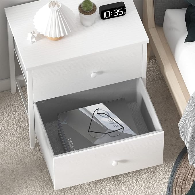 BOLUO White Nightstands Set of 2, 2 Drawer Dresser for Bedroom Night Stand Small Dresser End Table with Drawers Modern