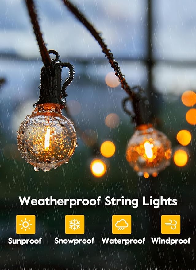 Brightown 38Ft Outdoor String Lights with Remote & 15 Shatterproof LED Bulbs - Waterproof Patio Hanging Lamps for Porch Balcony Bistro Cafe