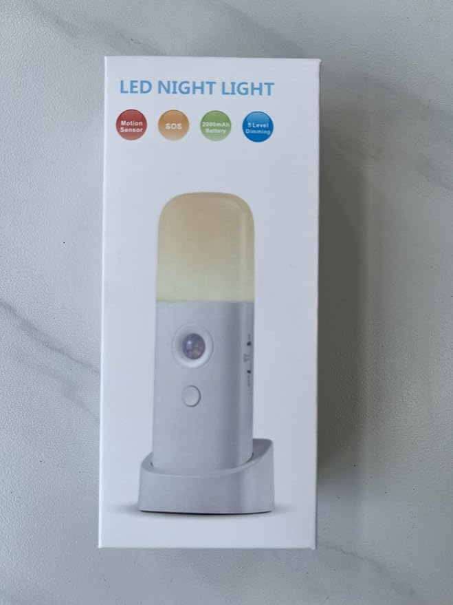YELKO Motion Sensor Night Light, 2000mAh Rechargeable Night Lights Battery Powered, PortableＤimmable Nightlights with 5 Brightness Levels for Kids,Adults (Warm White 1Pack)