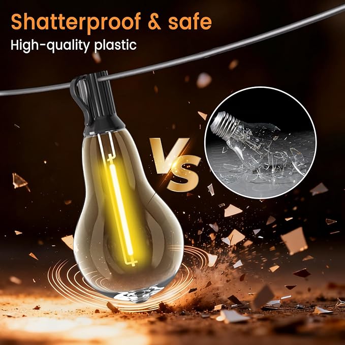 Patio Lights, 100FT Patio Lights with 64+5 Bulbs(1.5FT Bulbs Spacing), Outdoor String Lights, Remote & Dimmer, 3 Mode Light & Timing, 65PC Mounting Ties for Outside, 2200K (Black)