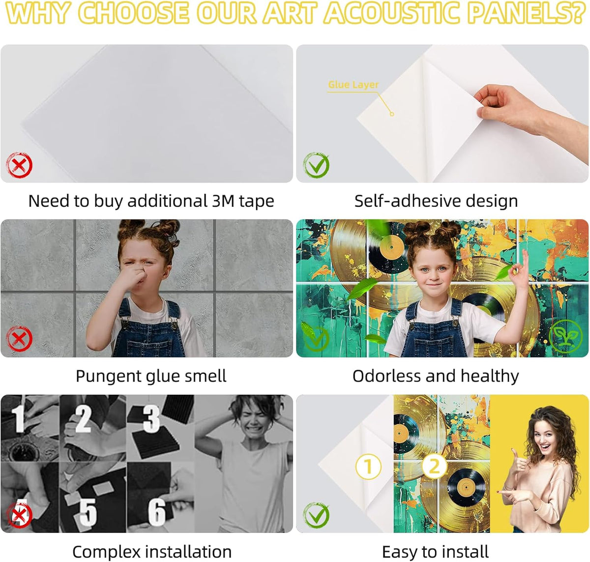 Art Acoustic Panels 8 Pack, Sound Proof Wall Panels, 48"X32" Self-adhesive Sound Absorbing Wall Art, Decorative Acoustical Panels, Acoustic Treatment for Recording Studio(Vintage Tape)