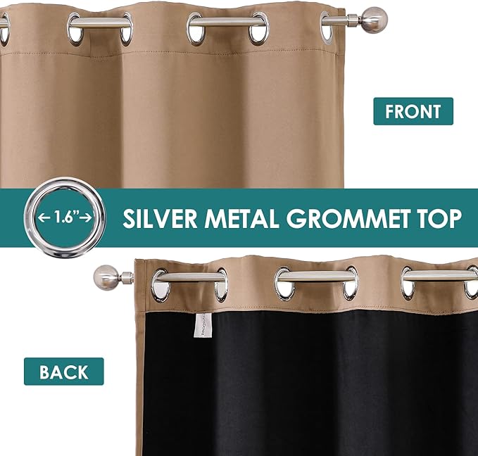 ChrisDowa 100% Blackout Curtains 108 inch Long for Bedroom with Black Liner, 2 Thick Layers Total Blackout Thermal Insulated Grommet Window Curtains 2 Panels Set (Cappuccino, 52 x 108 Inch)