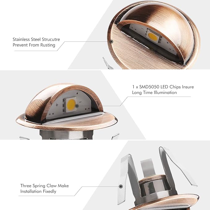 LED Deck Stair Lighting Kit, Low Voltage Patio Deck Lamp IP65 Φ1.38 Indoor Outdoor Wood Recessed Yard Garden Patio Step Landscape Pathway Decor Lights, Bronze (Warm White, Pack of 10)