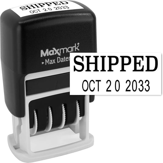 MaxMark Self-Inking Rubber Date Office Stamp with Shipped Phrase & Date - Black Ink (Max Dater II), 12-Year Band