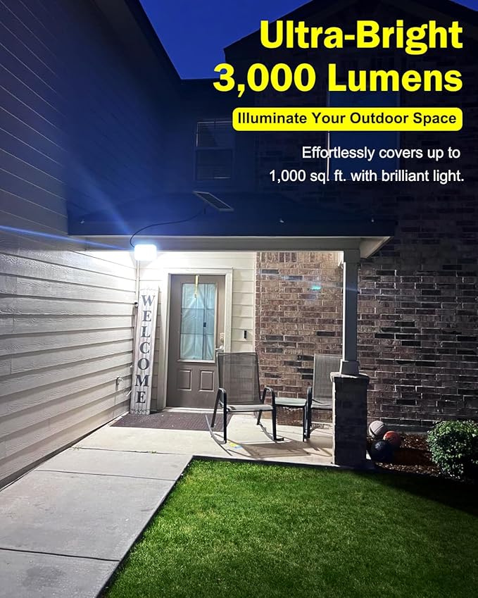 Outdoor Solar LED Flood Lights: Waterproof Security Patio Lights with Remote Control, 6500K Bright Illumination Dawn to Dusk Lighting for Fence, Yard, Backyard, Wall, House