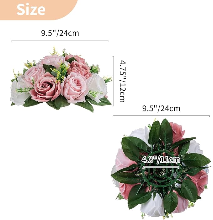 NUPTIO Flower Ball Arrangement Bouquet - 2 Pcs 9.5 inch Diameter Dusty Rose Fake Flowers Roses Balls for Centerpieces Tables - Artificial Rose Arrangements for Wedding Centerpiece Table Decorations