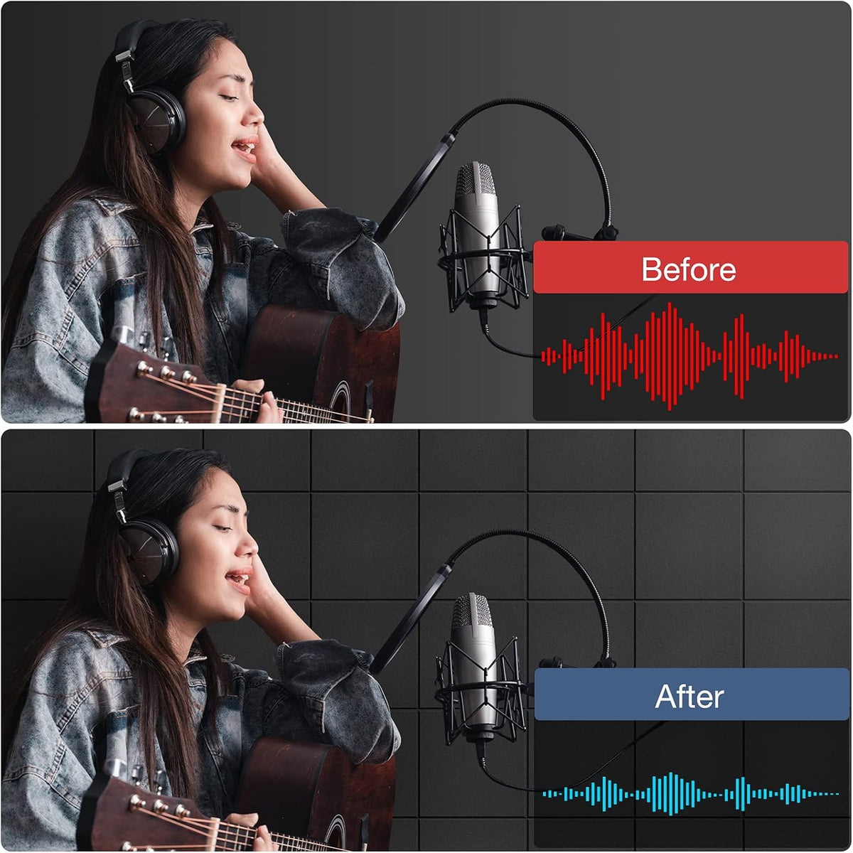 22 Pack Self-Adhesive Acoustic Panels, 12" X 12" X 0.4" High-Density Sound Proof Foam Panels for Walls, Soundproof Wall Panels for Home & Office (Black)