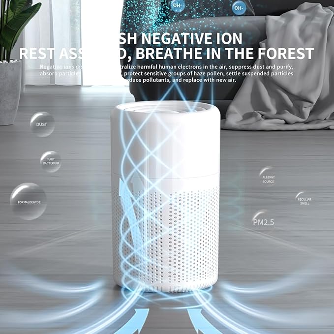 HomeBeyond HEPA Air Purifier for Bedroom with Aromatherapy Sink, 3-in-1 Filter for Pet Hair, Dust, Smoke, Portable Desk Filter for Small Room Up to 215 Ft², 360° intake Air & USB Cable, White