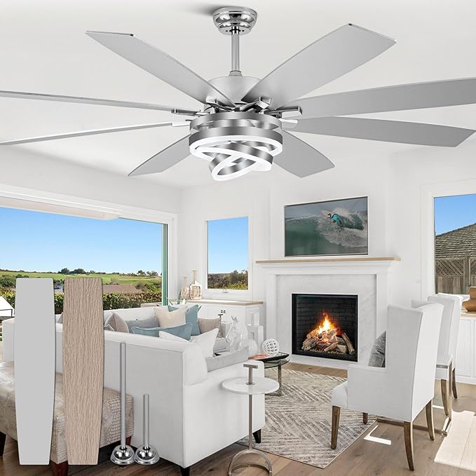 72 Inch Ceiling Fans with Lights, Large Modern Ceiling Fan with Remote Control for Living Room Kitchen, Dimmable, 6 Speed Reversible DC Motor, Dual Finish
