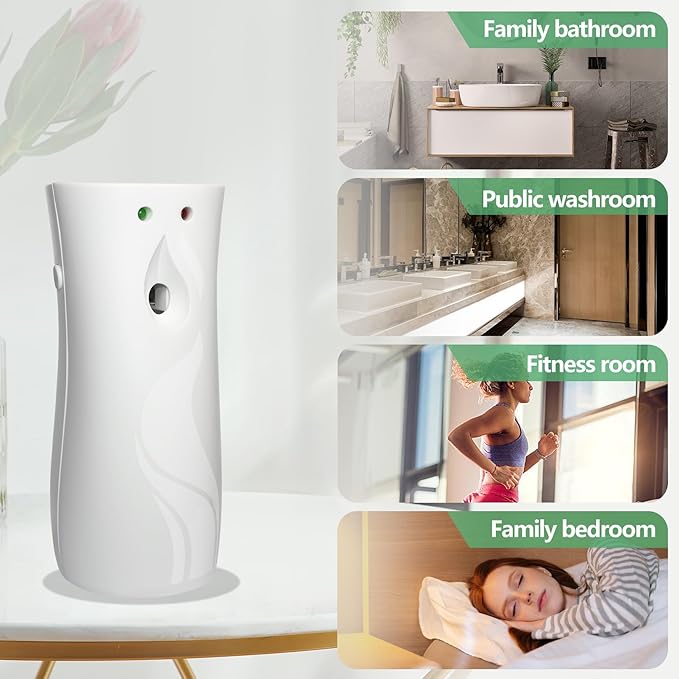 2PCS Automatic Air Freshener Spray Dispenser,Free Standing or Wall Mounted Automatic Fragrance Dispenser-Commercial and Home Use-Multiple Time Scent/Mist Release Settings for Room Sprayer (White)