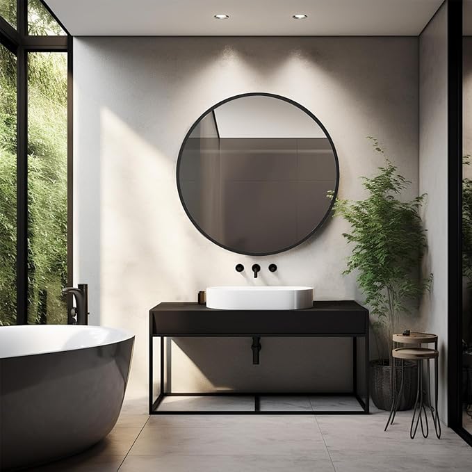 Circle Mirror 26 inch, Black Round Mirror, Round Bathroom Mirrors Metal Frame, Circle Mirrors for Living Room, Bathroom, Wall, Hallway.