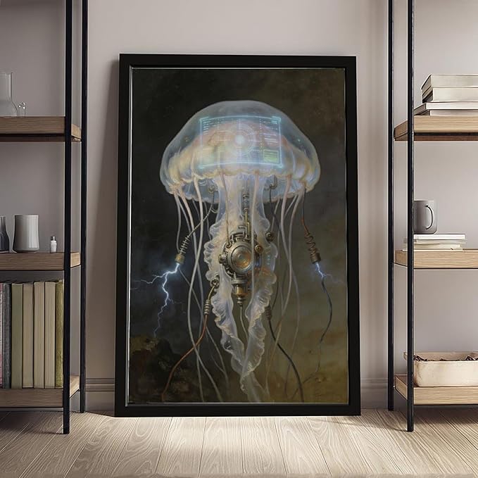 Framed Fantasy Wall Art for Living Room TV Wall Futuristic Tech Inspired Home Decor 08x12in