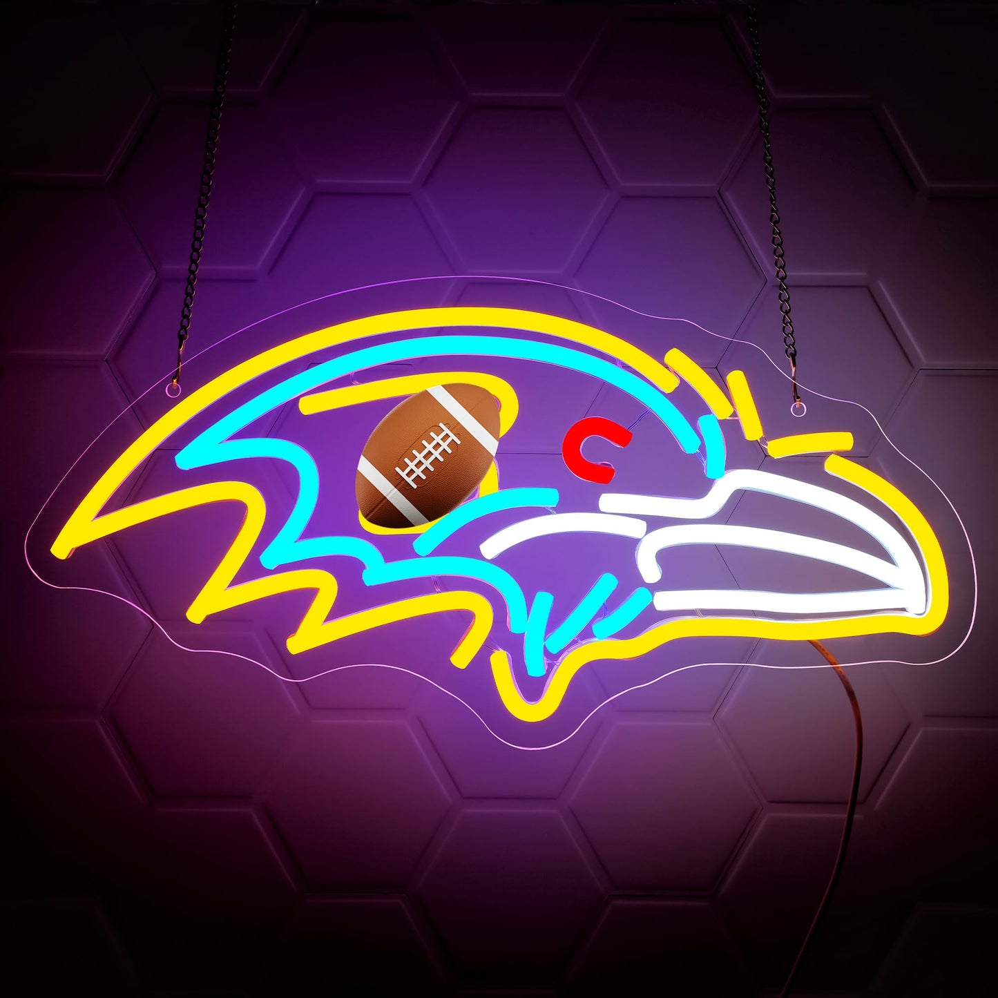 Football Neon Sign for Wall Decor - Team Merch Neon Acrylic USB Powered LED Wall Art Decor, Light Up Sign Dimmable, for Man Cave Game Room Bedroom Bar Club Party Fans 15.98" × 8.03"""