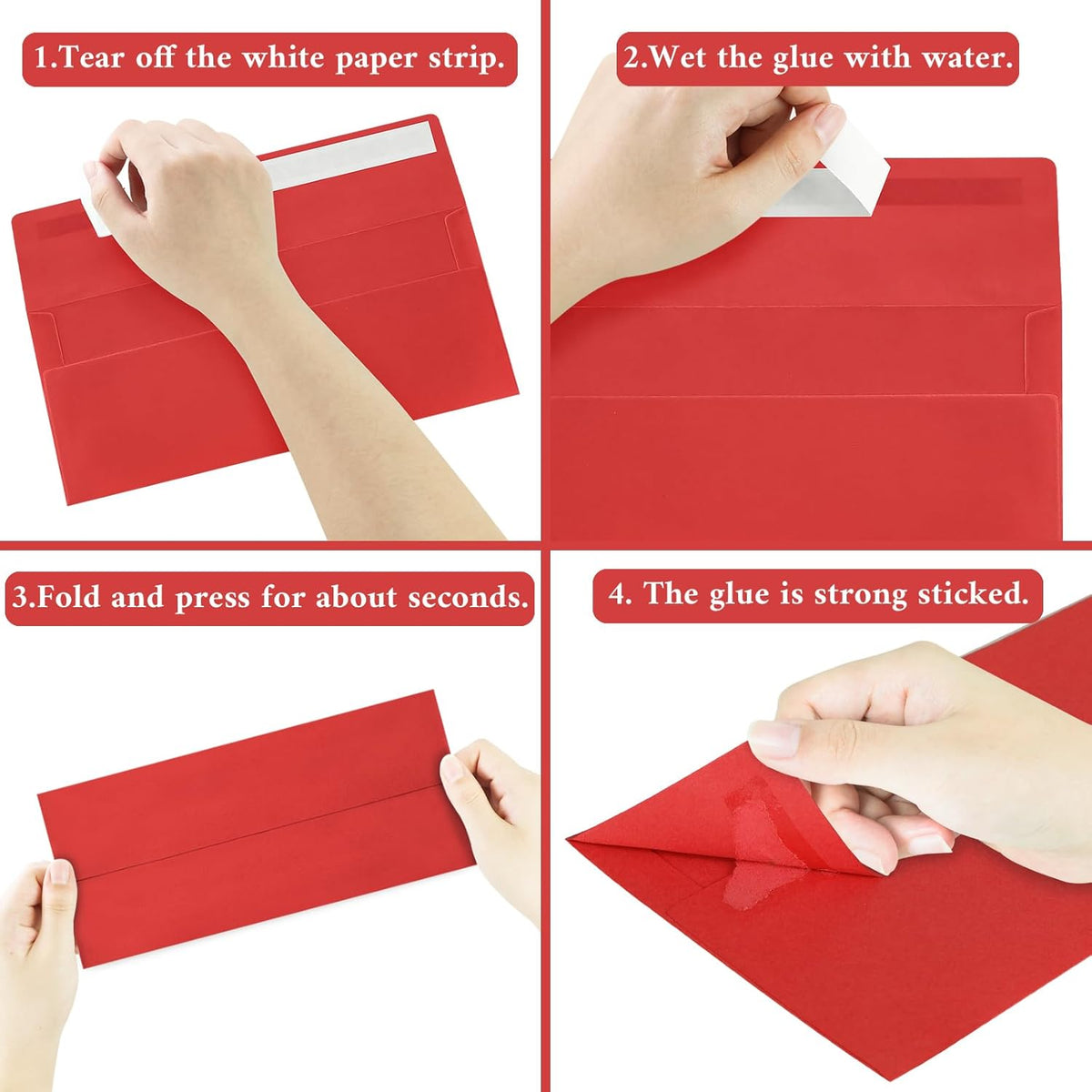 50 Pack #10 Business Envelopes, Red Standard Envelopes Self Seal, Letter Size Mailing Envelopes for Checks Letters Invoices Statements Christmas Birthday Graduation Wedding, 4 1/8 x 9 1/2 Inch