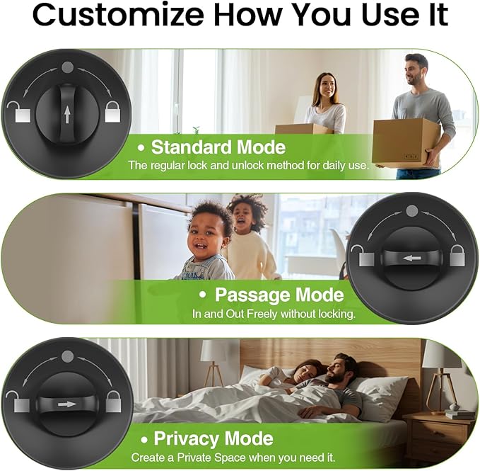 GHome Smart Fingerprint Door Lock, 3 in 1 Smart Fingerprint Door Knob with App Control & Key, Auto Lock, Biometric Thumbprint Door Locks for Bedroom, Garage, Home & Office