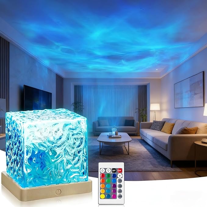 Ocean Wave Projector Light, 16 Colors Changeable Lamp with Remote, 3D Holographic Water Ripple, Romantic Ambient Lighting for Meditation, Relaxation, Bathroom, Night Light
