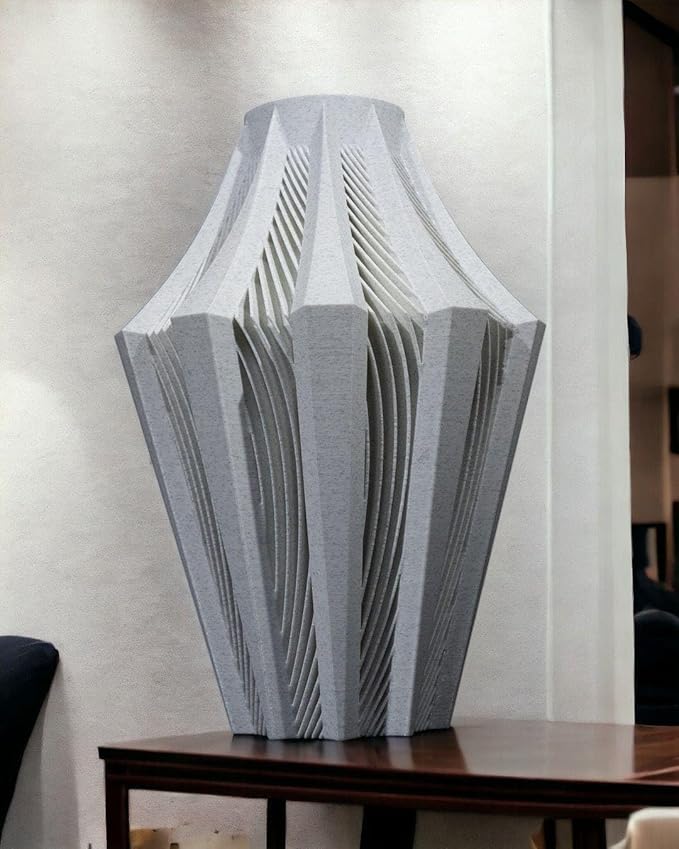 Aether Gray Vase – Modern Architectural Design | Eco-Friendly Home Decor (Primary color:Gray;)