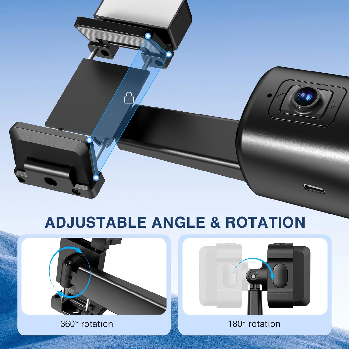 Auto Face Tracking Tripod 360° Rotating Cell Phone Photo and Video Kits Stand, No App, Camera Stand with Remote and Gesture Control, Rechargeable Smart Shooting Stand for Live Recording Tiktok（Black）