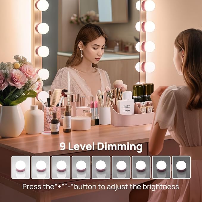 Consciot LED Vanity Lights for Mirror, Hollywood Style Vanity Light with 10 Dimmable Bulbs, Adjustable Color & Brightness, USB Cable, Mirrors Lights Stick on for Makeup Table Dressing Room Mirror
