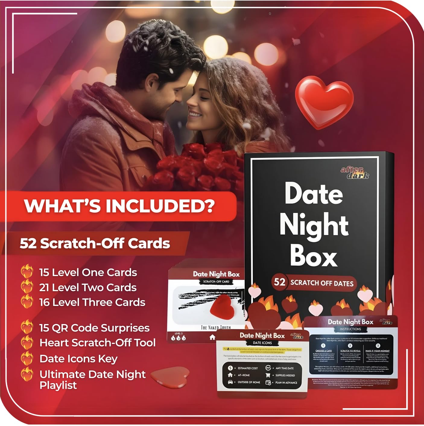 Date Night Box: After Dark – 52 Spicy & Intimate Scratch Off Date Night Ideas – Adult Couples Bedroom Game for Husband, Wife, Boyfriend, Girlfriend – Gifts for Anniversary, Wedding, Birthday, 17+