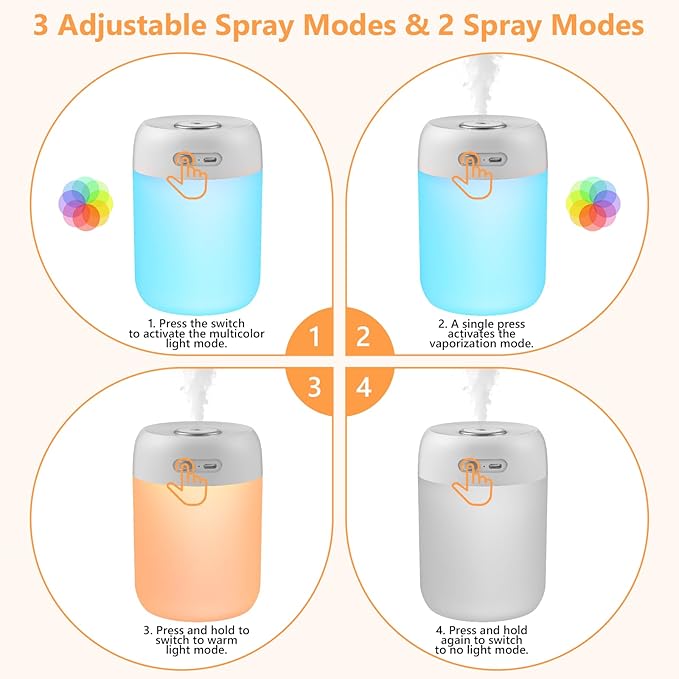 Portable Small Humidifier, 650ml Colorful Mini Humidifier for Bedroom, Office Desktop, Baby Room, Plants, Cool Mist Humidifiers(Light Gray)