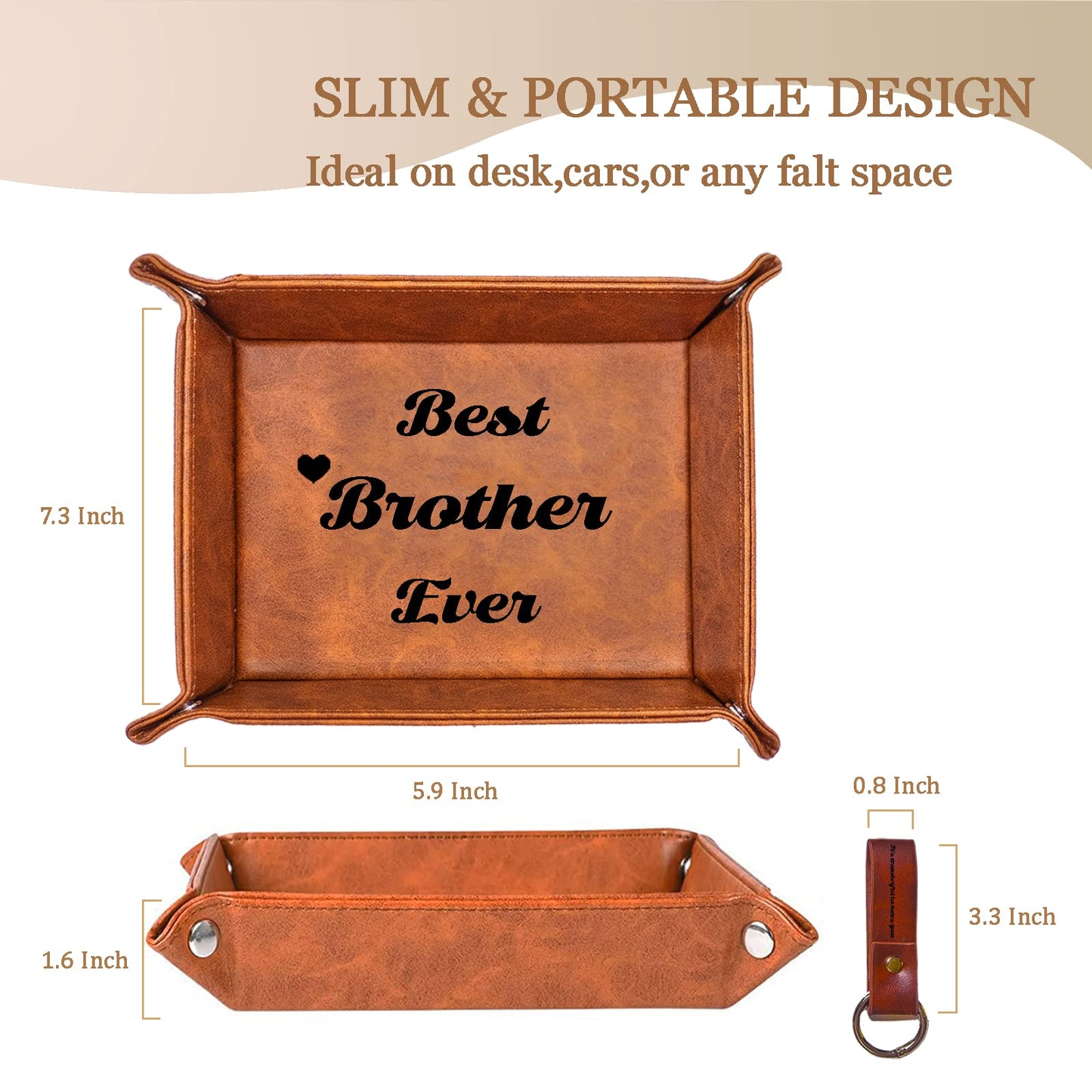 Best Brother Ever Gifts for Brother from Sister,Unique Birthday Gifts for Brother, Men PU Leather Valet Tray and Keychain