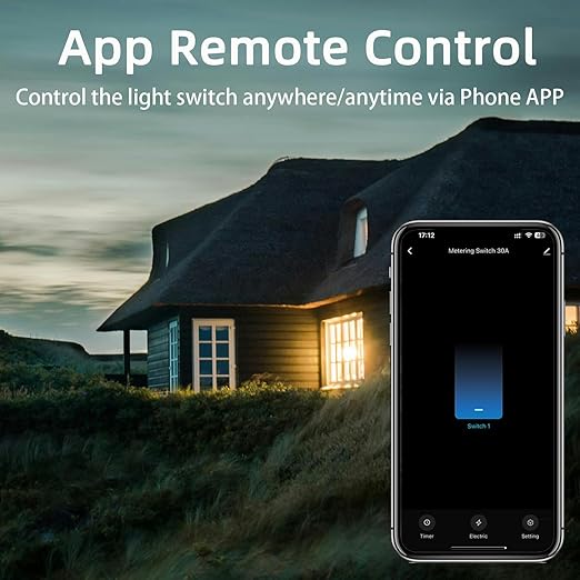 30A Hight Power WiFi Wireless Smart Switch with Energy Monitoring, DIY Switch for Smart Home Automation, Tuya APP Remote Control, Timer, Compatible with Alexa & Google Home