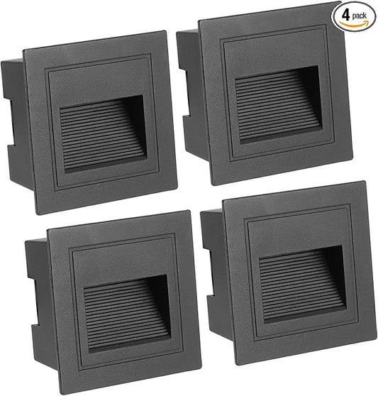 PATIKIL 4000K LED Step Light, 4 Pack 3W 120V Recessed Stair Light Aluminum Waterproof 105lm Warm White Stairway Lights Indoor Outdoor, Black Shell