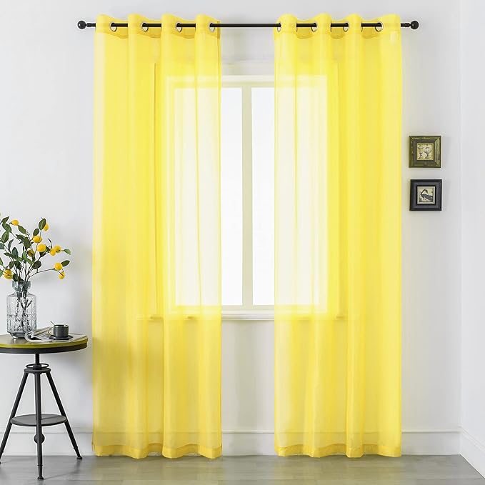Yellow Curtains 120 Inches Long for Bedroom 2 Panels Grommet Voile Drapes Semi Sheer Light Filtering Sliding Glass Door Curtains for Floor Length Windows Patio Living Room Wide 52x120 Inch Length