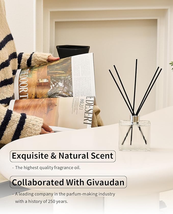 M&SENSE Jasmine & Vanilla Reed Diffuser Set - 7.04 oz Scented Diffusers for Home, Fragrance Oil Aroma with Sticks, Shelf Decor Housewarming Gifts for Bedroom Bathroom
