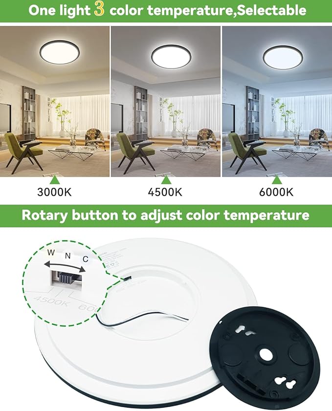 Zemty 8Pack 12 Inch LED Flush Mount Light, 28W 3200lm Super Slim Ceiling Light Fixture, 3000K/4500K/6000K Selectable Ceiling Lamp for Bedroom, Bathroom, Kitchen, Living Room (Black)