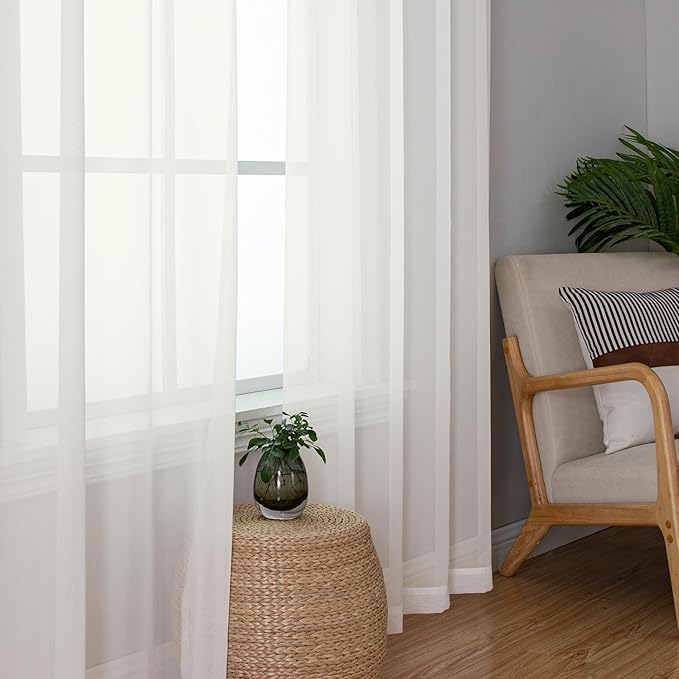Aiyufeng Sheer Ivory Curtains 120 Inches Long, Extra Long Rod Pocket Solid Color Window Sheer Curtain Panels, Elegant Curtains & Drapes for Living Room, Bedroom 2 Panels (Ivory, 59" W x 120" L)