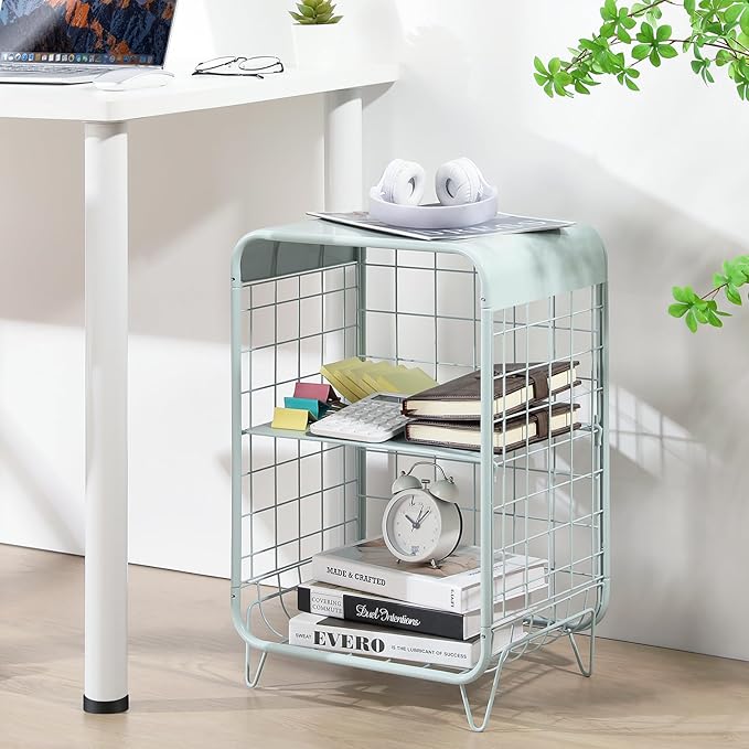 APEXCHASER Cute Nightstand,Metal Side Table,3 Tier End Table with Storage,Vintage Bedside Table,Girls Bedroom Furniture,Coffee Table for Living Room,Bedroom,Dorm,Mint Green