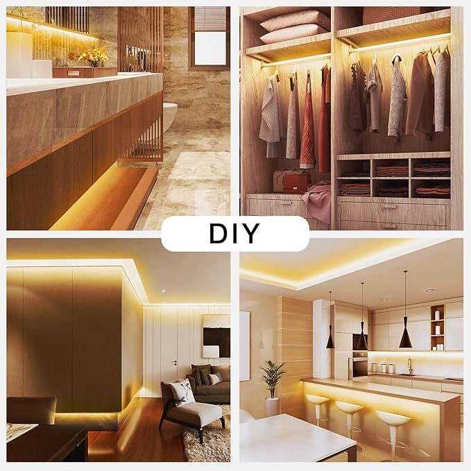 DAYBETTER Warm White LED Strip Light,16.4 ft Dimmable Bright Rope Light,3000K 12V LED Light Strip,Super Bright LED Tape Lights for Bedroom,Kitchen,Mirror,Home Decoration