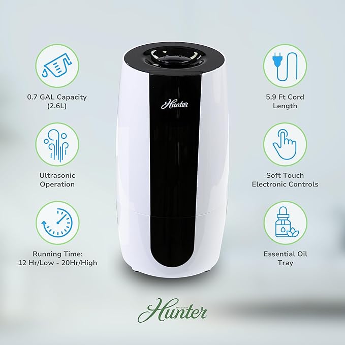 Hunter Fan Company Aspire Cool Mist 0.7 Gal Ultrasonic Humidifier-White