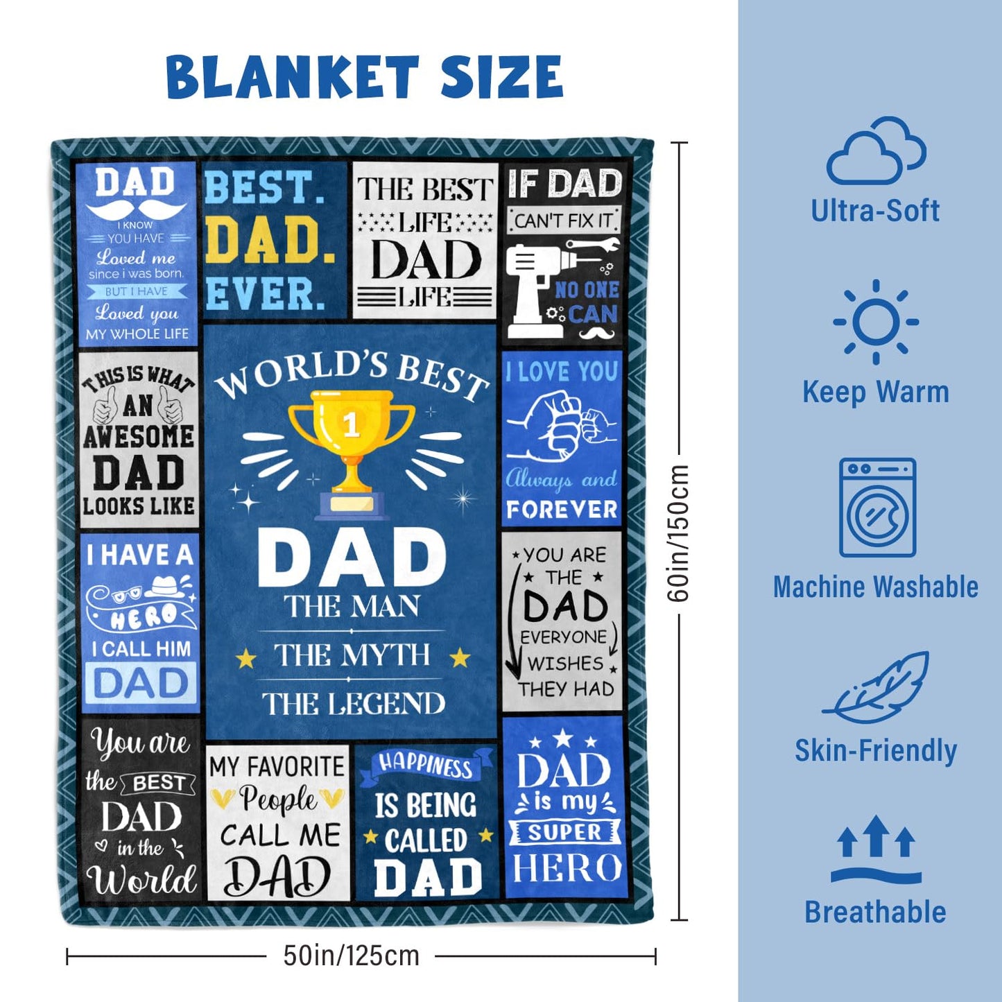 Fpoutiv Dads Birthday Gifts Ideas - Dads Gifts from Daughter Son - Christmas Valentines Fathers Day Birthday Presents for Dad - Presents for Father Who Wants Nothing - Best Dad Ever Blanket 50"x60"
