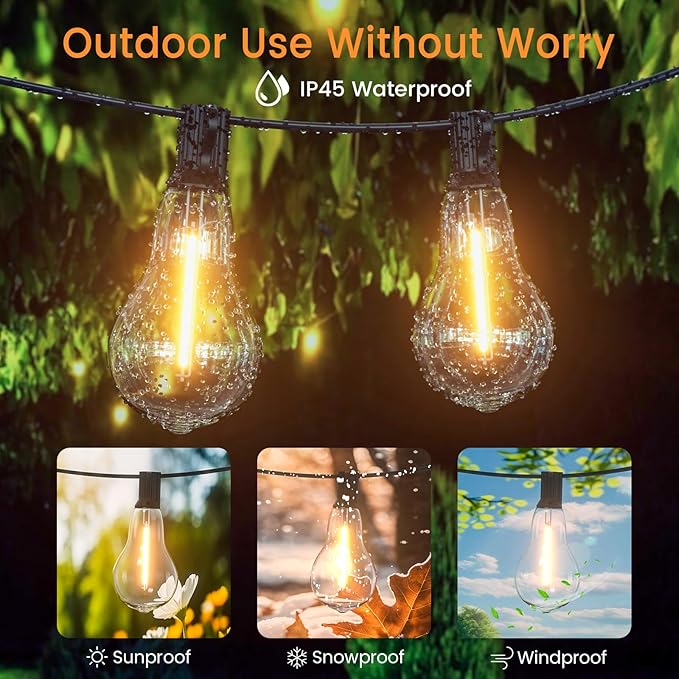 Patio Lights, 100FT Patio Lights with 64+5 Bulbs(1.5FT Bulbs Spacing), Outdoor String Lights, Remote & Dimmer, 3 Mode Light & Timing, 65PC Mounting Ties for Outside, 2200K (Black)